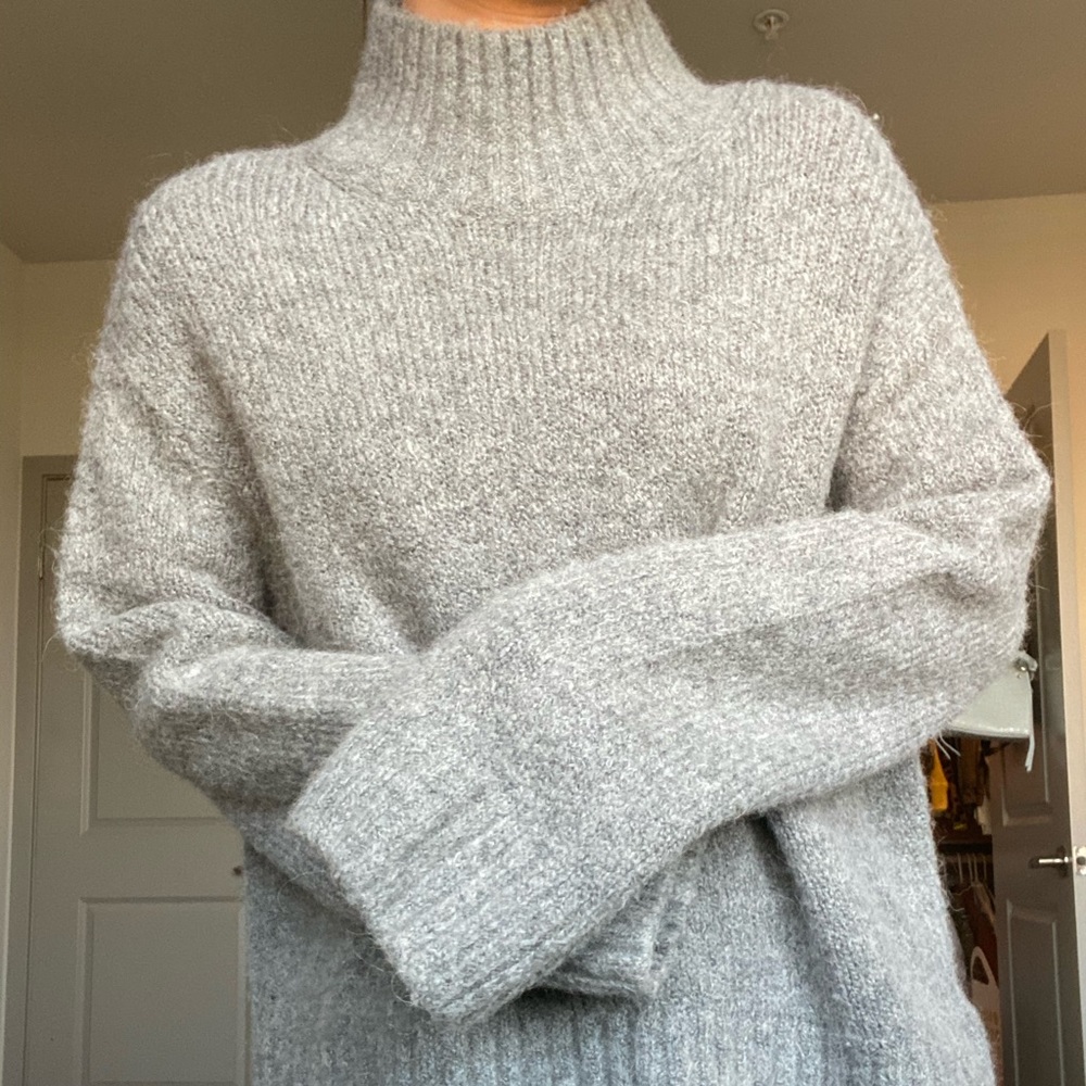 gray turtleneck sweater